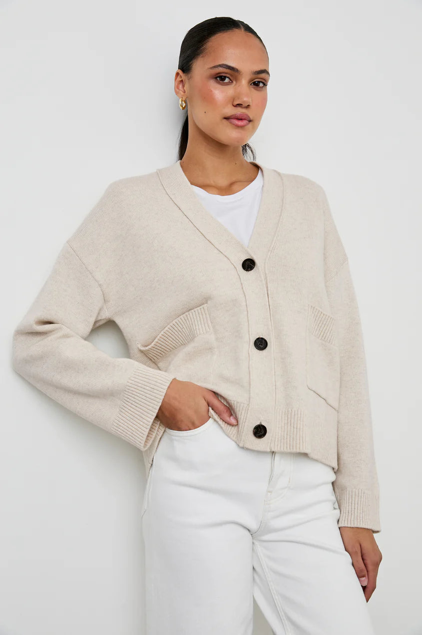 Short Sleeve Women's Cotton Blend Sweaters in Pastel ColorsLindi Oatmeal