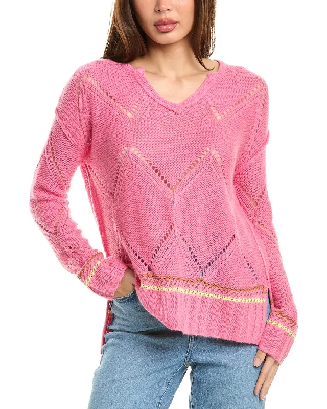 Plus Size Women's Long Sleeve Cable Knit Sweater DressesLisa Todd Split Neck Cashmere Sweater