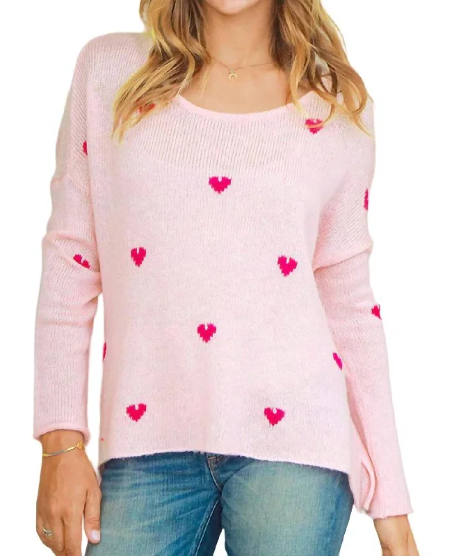 Plus Size Women's Sequined Sweaters for Special OccasionsMini Hearts Crew Sweater In Arctic Pink Plus Size Women's Sequined Sweaters for Special OccasionsMini Hearts Crew Sweater In Arctic Pink