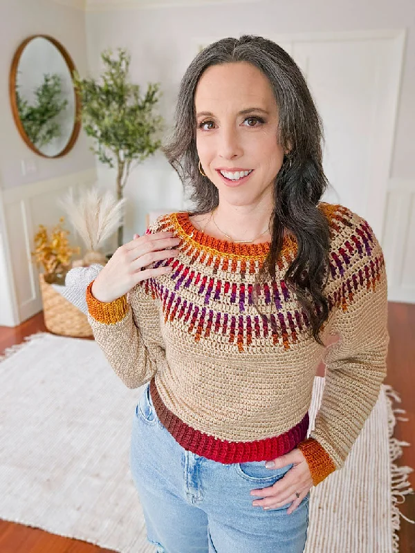 Bell - Sleeve Women's Mohair - Wool Blend SweatersMosaic Ridge Crochet Pullover