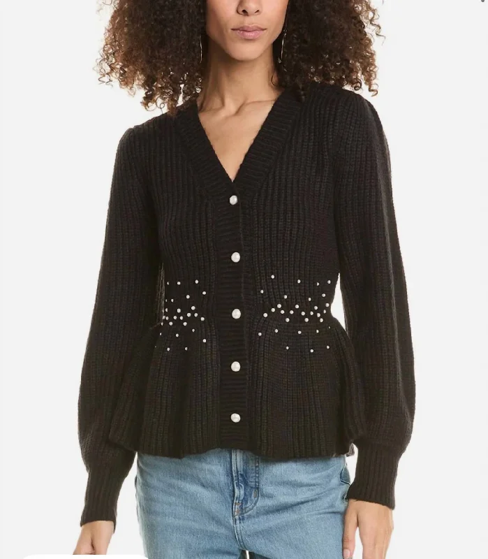 Plus Size Women's Tunic - Style Sweater Dresses with PocketsPearl Detail Peplum Sweater In Black Plus Size Women's Tunic - Style Sweater Dresses with PocketsPearl Detail Peplum Sweater In Black