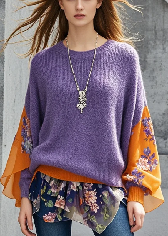 Plus Size Women's Sequined Sweaters for Special OccasionsPurple Patchwork Knit Sweaters Oversized Print Fall Plus Size Women's Sequined Sweaters for Special OccasionsPurple Patchwork Knit Sweaters Oversized Print Fall