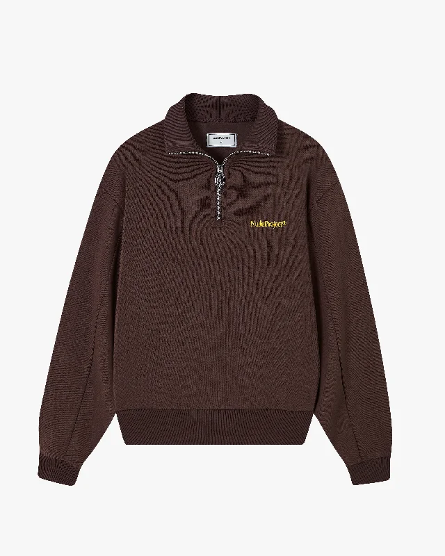 Bell - Sleeve Women's Mohair - Wool Blend SweatersORIGINS HALFZIP BROWN