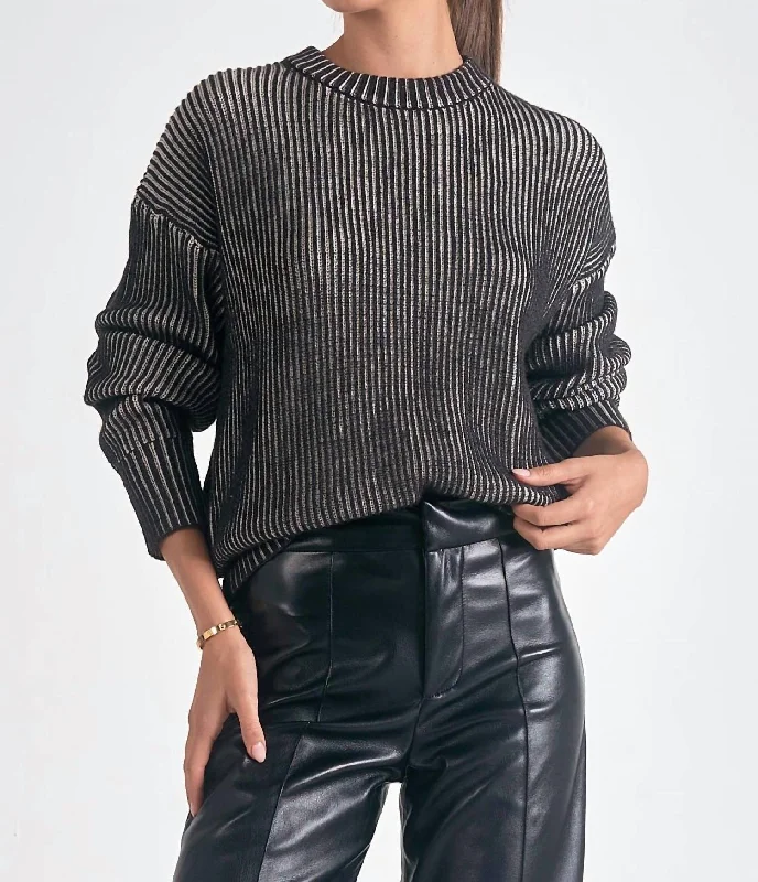 Hooded Women's Fleece - Lined Sweaters for WinterRib Ombre Sweater In Black/white