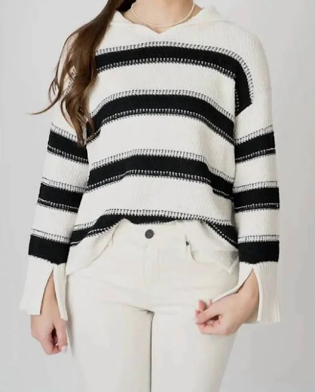 V - Neck Women's Ribbed Sweater Dresses with Belt for a Defined WaistStriped Collar Sweater In Black Multi V - Neck Women's Ribbed Sweater Dresses with Belt for a Defined WaistStriped Collar Sweater In Black Multi