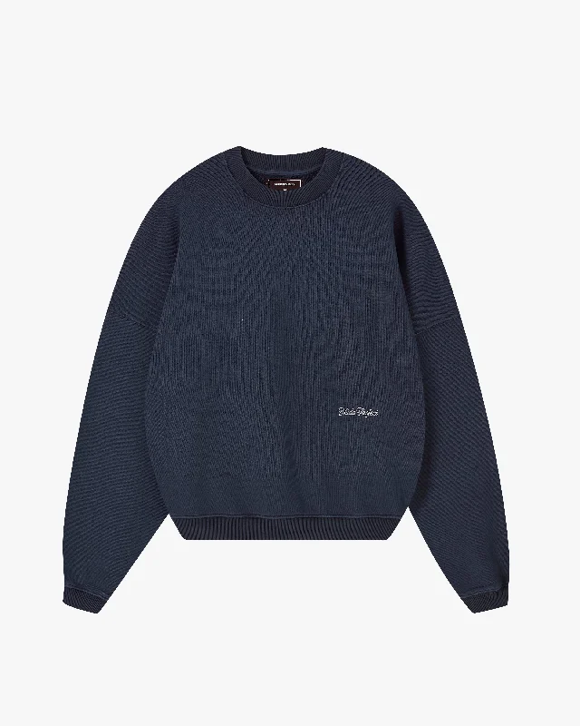 Tie - Front Women's Lambswool Sweaters in Pastel HuesPERFECT BOXY CREWNECK NAVY