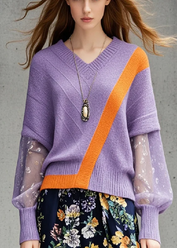 Plus Size Women's Belted Cable Knit SweatersWomen Lavender V Neck Patchwork Knit Sweater Tops Fall Plus Size Women's Belted Cable Knit SweatersWomen Lavender V Neck Patchwork Knit Sweater Tops Fall