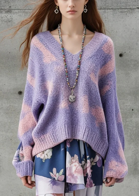 Mock Neck Women's Alpaca Wool Sweaters in Earth TonesWomen Purple Oversized Tie Dye Thick Knit Sweater Fall Mock Neck Women's Alpaca Wool Sweaters in Earth TonesWomen Purple Oversized Tie Dye Thick Knit Sweater Fall