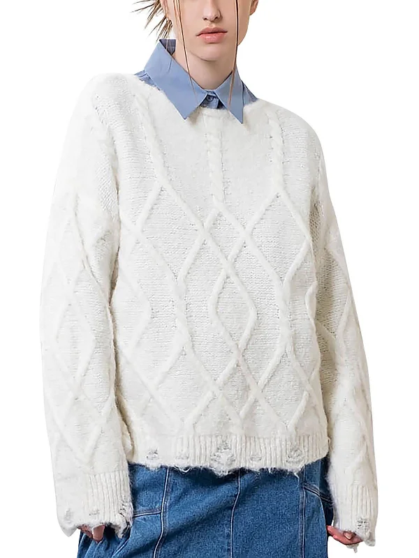 Plus Size Women's Fit - and - Flare Sweater Dresses with Ruffled HemWomens Wool Blend Cable Pullover Sweater Plus Size Women's Fit - and - Flare Sweater Dresses with Ruffled HemWomens Wool Blend Cable Pullover Sweater