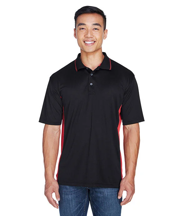 8406 - UltraClub Mens Cool & Dry Sport Two-Tone Polo Shirt | Black/Red