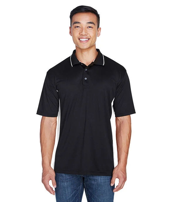 8406 - UltraClub Mens Cool & Dry Sport Two-Tone Polo Shirt | Black/Stone