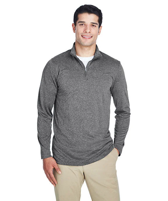 8618 - UltraClub Mens Cool & Dry Heathered Performance Quarter-Zip | Black Heather