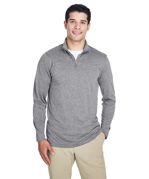 8618 - UltraClub Mens Cool & Dry Heathered Performance Quarter-Zip | Charcoal Heather