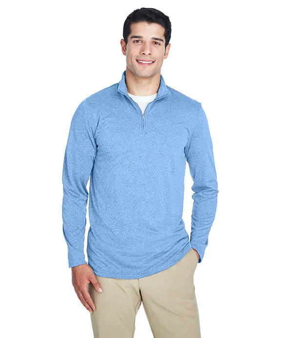 8618 - UltraClub Mens Cool & Dry Heathered Performance Quarter-Zip | Colmbia Blue Heather