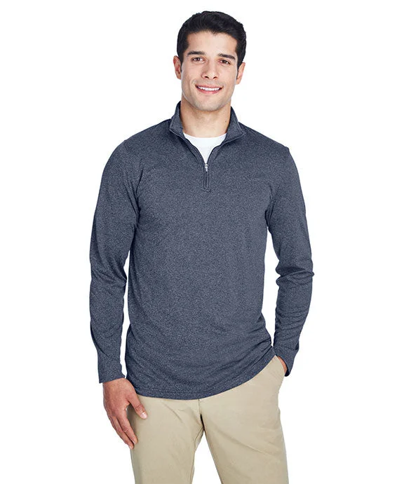 8618 - UltraClub Mens Cool & Dry Heathered Performance Quarter-Zip | Navy Heather