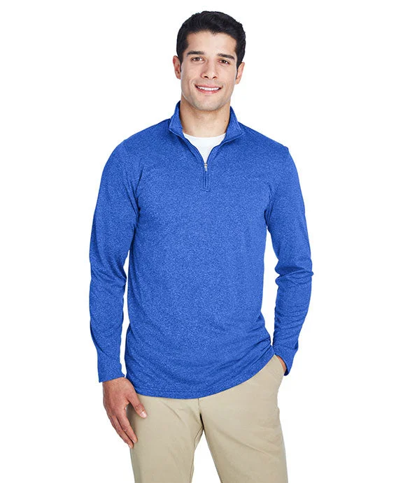 8618 - UltraClub Mens Cool & Dry Heathered Performance Quarter-Zip | Royal Heather