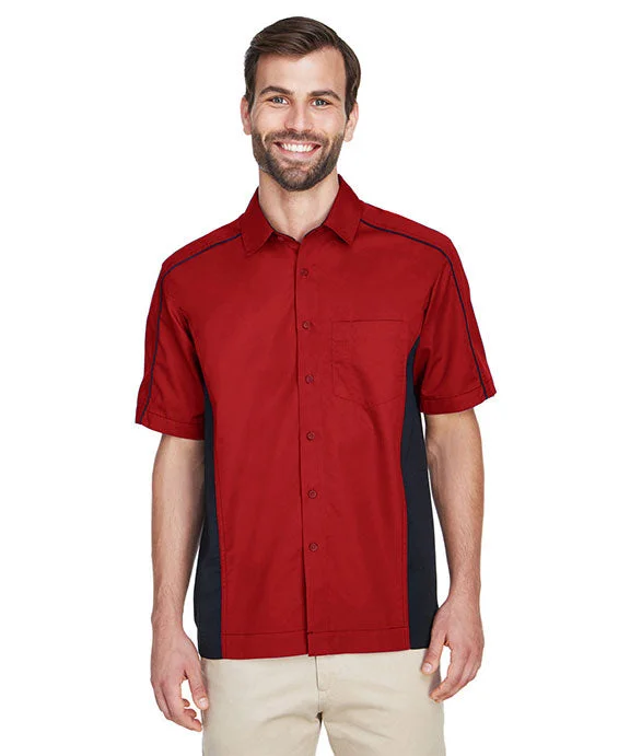 87042 - North End Mens Fuse Colorblock Twill Shirt | Classic Red/Black