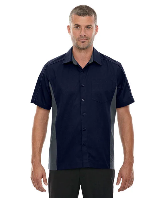 87042T - North End Mens Tall Fuse Colorblock Twill Shirt | Classic Navy/Carbon