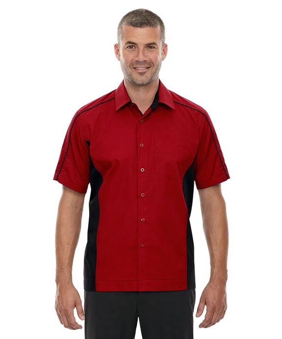 87042T - North End Mens Tall Fuse Colorblock Twill Shirt | Classic Red/Black