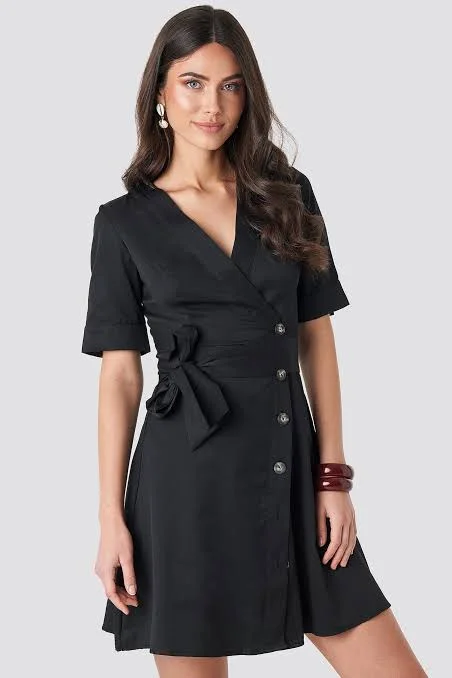 Halter Neck Women Dress to Show Off the Shoulders and NecklineAsymmetric Buttoned Mini Dress Black Halter Neck Women Dress to Show Off the Shoulders and NecklineAsymmetric Buttoned Mini Dress Black