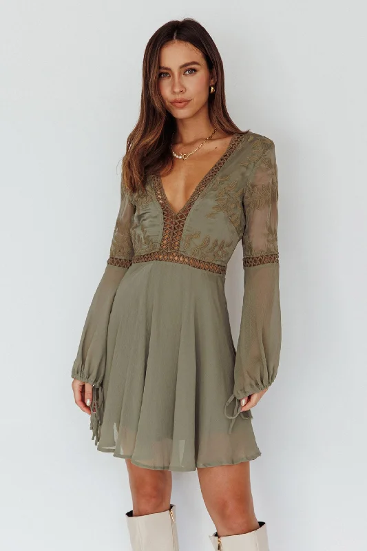 Carson Crochet Details Dress Olive