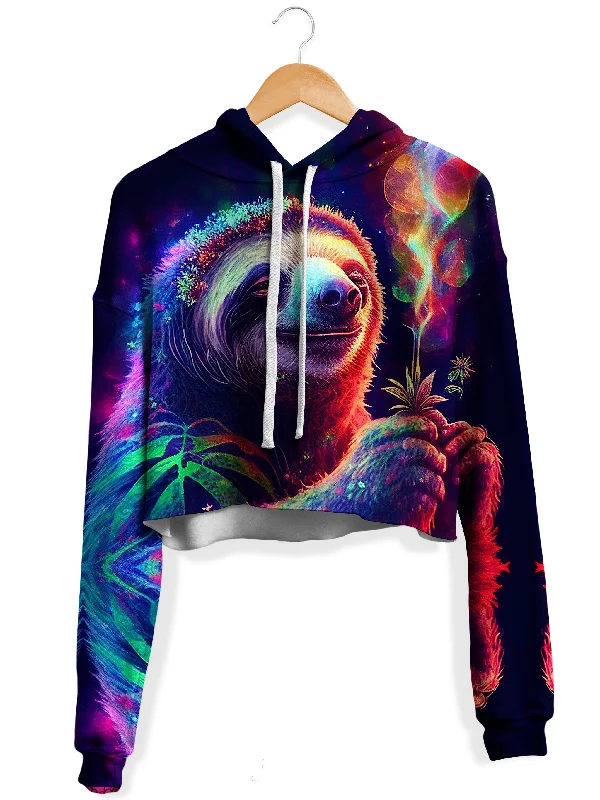 Chill Sloth Fleece Crop Hoodie