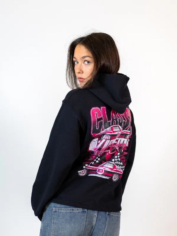 Women's crew - neck sweatshirt in a heather gray shade for a classic and versatile optionCLASSIC CAR (rygprint) HOODIE - SORT Women's crew - neck sweatshirt in a heather gray shade for a classic and versatile optionCLASSIC CAR (rygprint) HOODIE - SORT