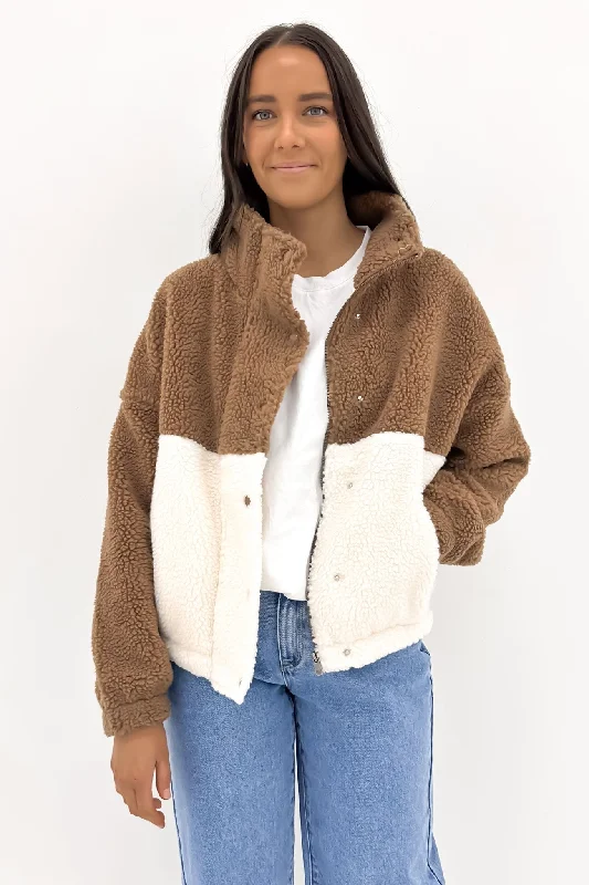 Women's military - style jackets with epaulets for a tough and fashionable appearanceDerby Teddy Jacket Vintage White & Tan Women's military - style jackets with epaulets for a tough and fashionable appearanceDerby Teddy Jacket Vintage White & Tan