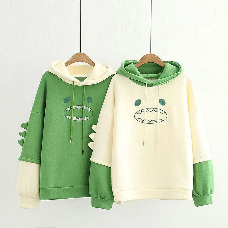 Women's sherpa - lined hoodie for extreme cold weather outdoor activitiesDino Dreams: Harajuku Dinosaur Colorblock Sweatshirt Hoodie - Cute Comfort for Every Adventure! ?? Women's sherpa - lined hoodie for extreme cold weather outdoor activitiesDino Dreams: Harajuku Dinosaur Colorblock Sweatshirt Hoodie - Cute Comfort for Every Adventure! ??