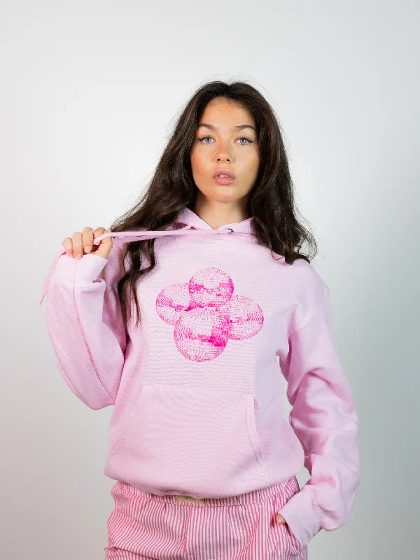 Women's oversized cropped hoodie with drawstrings for a trendy lookDISCO KUGLE (pink) HOODIE - LYSERØD Women's oversized cropped hoodie with drawstrings for a trendy lookDISCO KUGLE (pink) HOODIE - LYSERØD