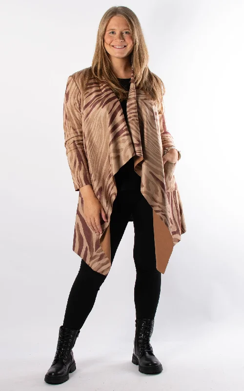 Faux Suede Waterfall Jacket | Zebra | Brown