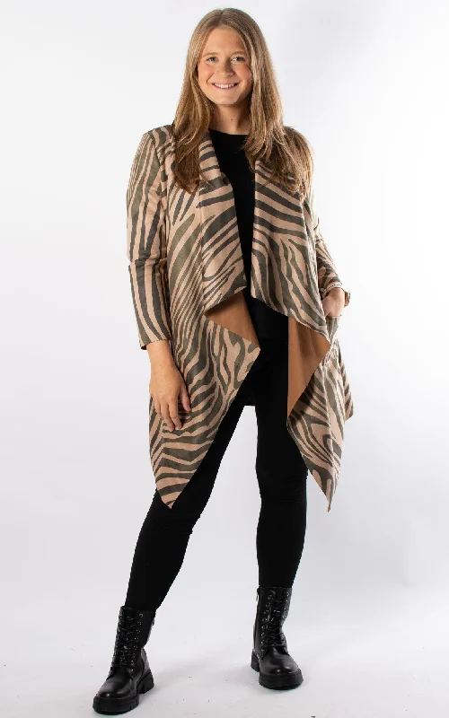 Faux Suede Waterfall Jacket | Zebra | Khaki