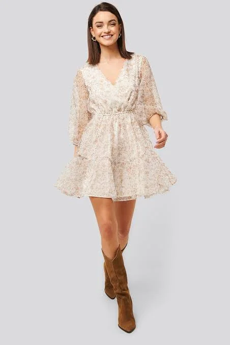 Mini Women Dress with a Short Hem for a Young and Trendy StyleFlower Printed Organza Mini Dress Mini Women Dress with a Short Hem for a Young and Trendy StyleFlower Printed Organza Mini Dress
