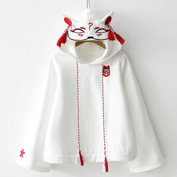 Women's tie - dye hoodie in bright colors for a retro and eye - catching styleFox Whispers and Ghostly Comfort: Harajuku Ghost Face Sweatshirt - A Casual Delight of Style and Warmth! ??