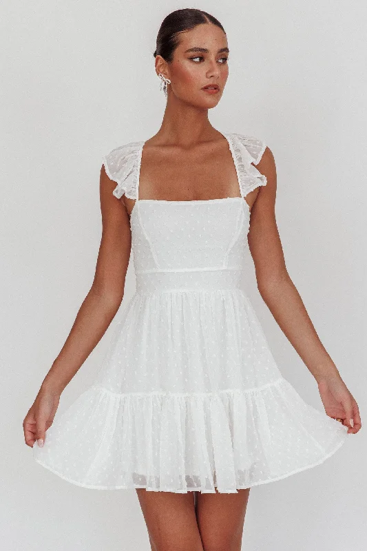Printed Abstract Women Dress for a Modern and Artistic AppealFranki Strappy Back Mini Dress Hail Spot White Printed Abstract Women Dress for a Modern and Artistic AppealFranki Strappy Back Mini Dress Hail Spot White