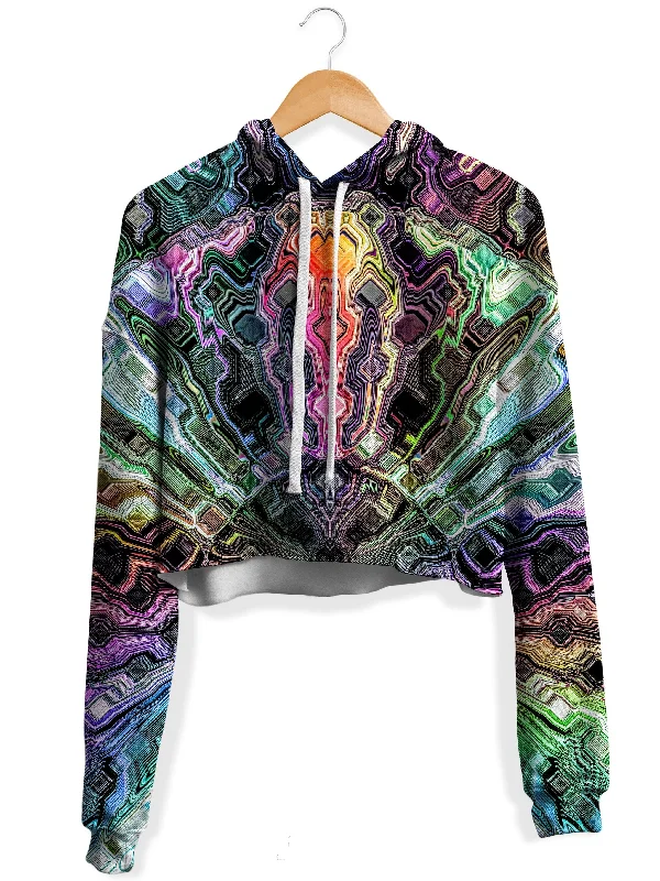 Women's cropped sweatshirt with a slogan graphic for a fun and expressive lookHolographic Storm Fleece Crop Hoodie Women's cropped sweatshirt with a slogan graphic for a fun and expressive lookHolographic Storm Fleece Crop Hoodie