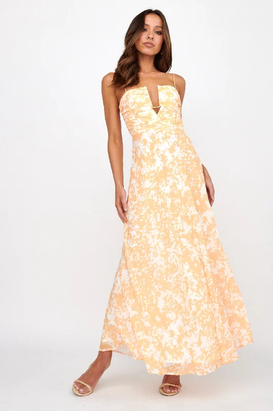 Printed Abstract Women Dress for a Modern and Artistic AppealHuda U-Wire Bust Low Back Maxi Dress Yellow Printed Abstract Women Dress for a Modern and Artistic AppealHuda U-Wire Bust Low Back Maxi Dress Yellow