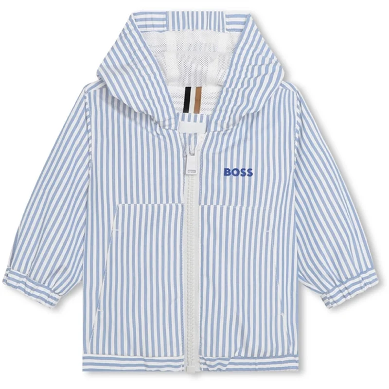 Women's cropped leather jackets with a fringe detail for a western - inspired outfitHugo Boss Pale Blue Hooded Windbreaker Women's cropped leather jackets with a fringe detail for a western - inspired outfitHugo Boss Pale Blue Hooded Windbreaker