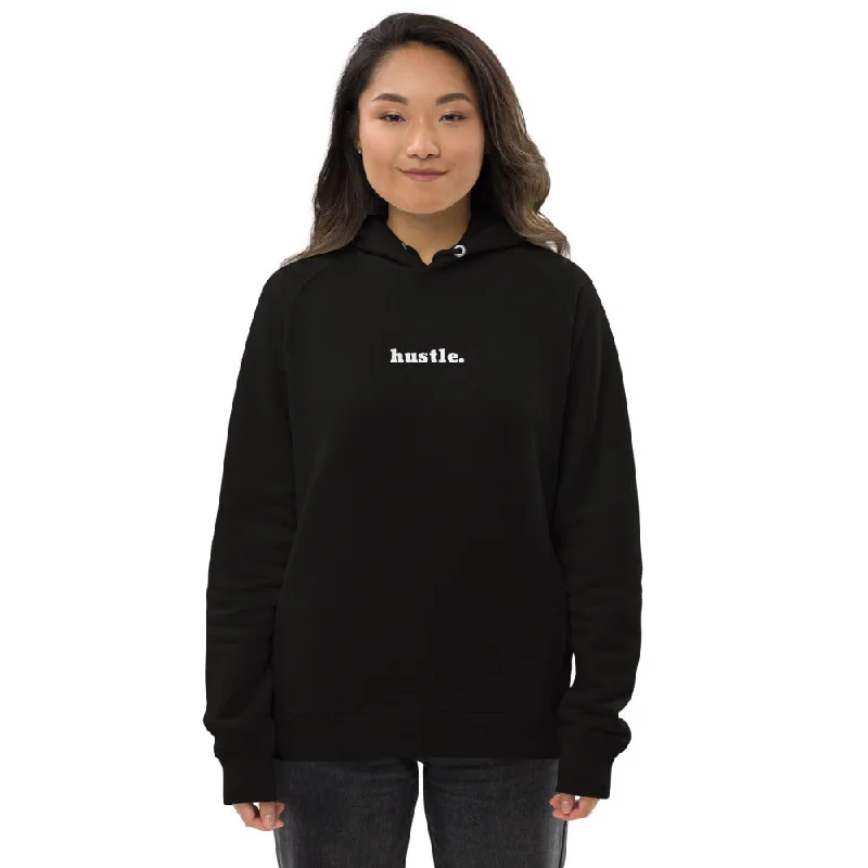 Women's cropped sweatshirt with a lace - trimmed hem for a romantic lookHustle Eco Hoodie in Black Women's cropped sweatshirt with a lace - trimmed hem for a romantic lookHustle Eco Hoodie in Black
