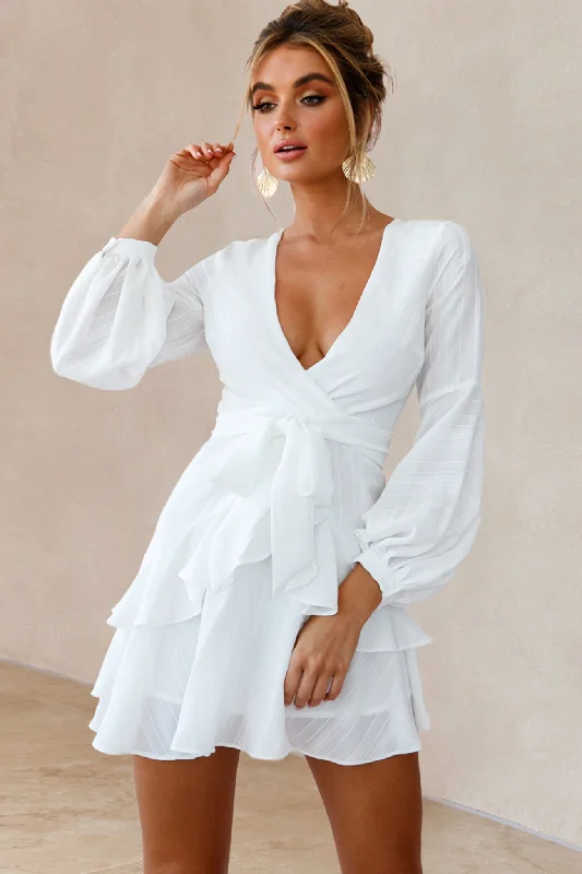 Kerry Layered Balloon Sleeve Dress White