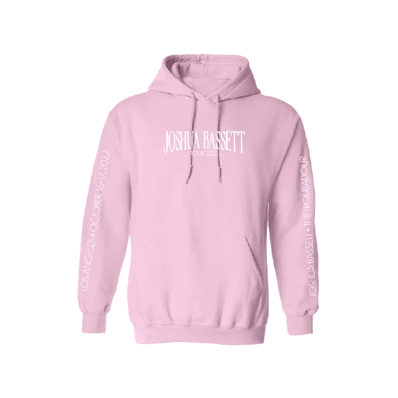 Women's pullover hoodie with a side slit for a modern and relaxed fitLA Tour Hoodie - Light Pink Women's pullover hoodie with a side slit for a modern and relaxed fitLA Tour Hoodie - Light Pink
