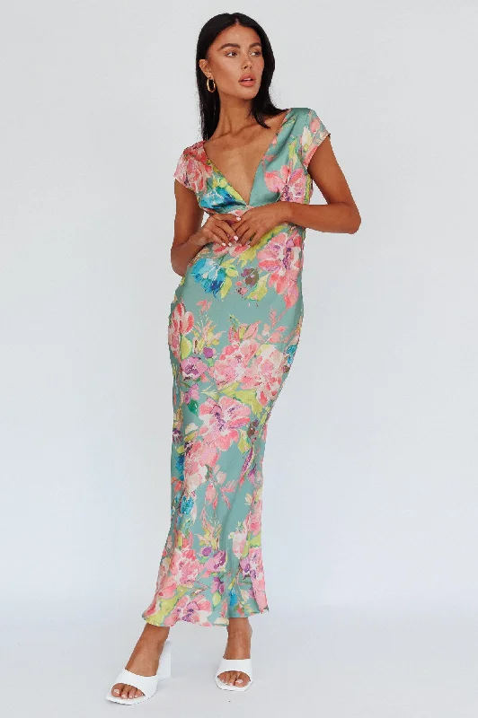 Mini Women Dress with a Short Hem for a Young and Trendy StyleLucinda Cap Sleeve Twist Back Midi Dress Floral Olive