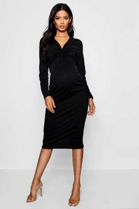 Lace - Embellished Women Dress for an Elegant and Sophisticated AppearanceMaternity Twist Midi Dress Black Lace - Embellished Women Dress for an Elegant and Sophisticated AppearanceMaternity Twist Midi Dress Black