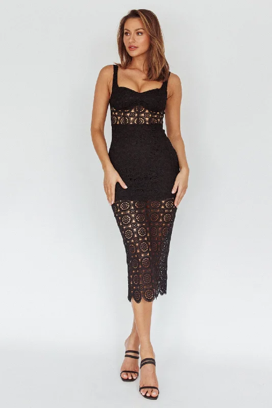 Maxi Women Dress with Floral Print for a Bohemian VibeMilano Crochet Lace Midi Dress Black Maxi Women Dress with Floral Print for a Bohemian VibeMilano Crochet Lace Midi Dress Black