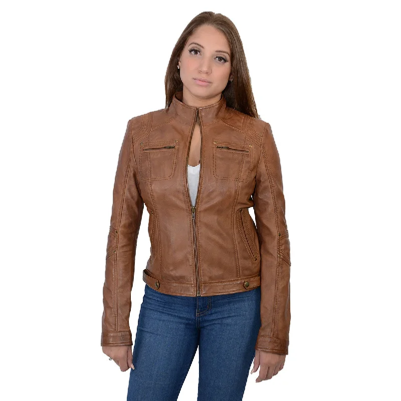 Women's cropped down jackets in bold colors for a sporty and fashionable winter outfitMilwaukee Leather SFL2800 Women's Racer Whiskey Stand Up Collar Motorcycle Fashion Leather Jacket Women's cropped down jackets in bold colors for a sporty and fashionable winter outfitMilwaukee Leather SFL2800 Women's Racer Whiskey Stand Up Collar Motorcycle Fashion Leather Jacket