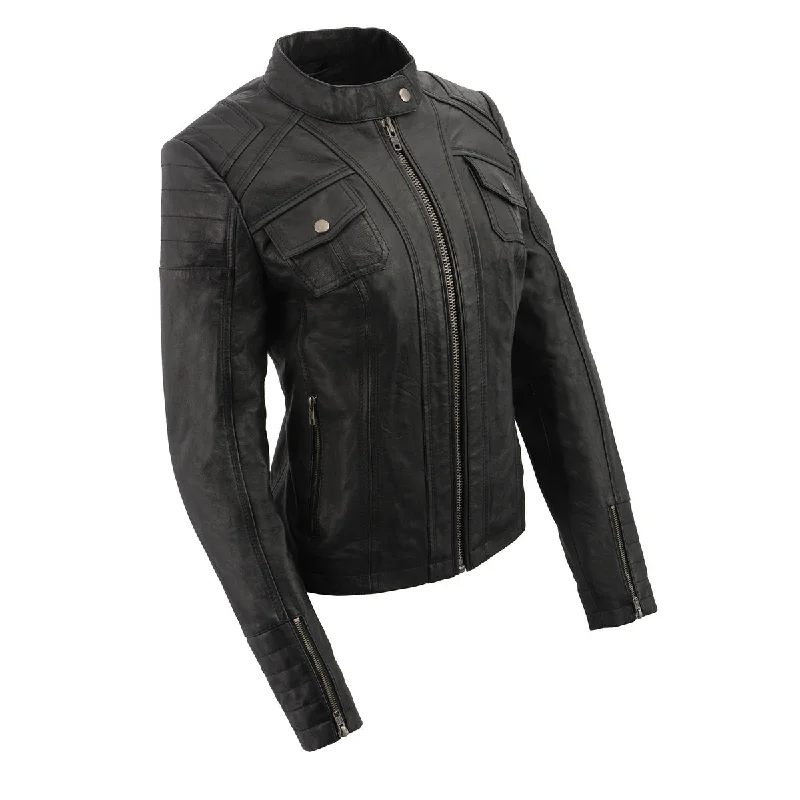 Women's faux fur - trimmed denim jackets for a trendy and cozy styleMilwaukee Leather SFL2806 Women's Quilted Black Mandarin Scuba Collar Fashion Casual Leather Jacket Women's faux fur - trimmed denim jackets for a trendy and cozy styleMilwaukee Leather SFL2806 Women's Quilted Black Mandarin Scuba Collar Fashion Casual Leather Jacket