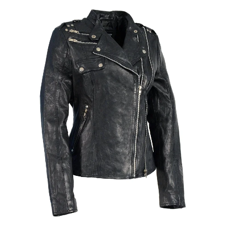 Women's moto jackets with a lace - up front for a unique and stylish touchMilwaukee Leather Women's Black Leather Motorcycle Style Fashion Jacket with Asymmetrical Zipper SFL2845 Women's moto jackets with a lace - up front for a unique and stylish touchMilwaukee Leather Women's Black Leather Motorcycle Style Fashion Jacket with Asymmetrical Zipper SFL2845
