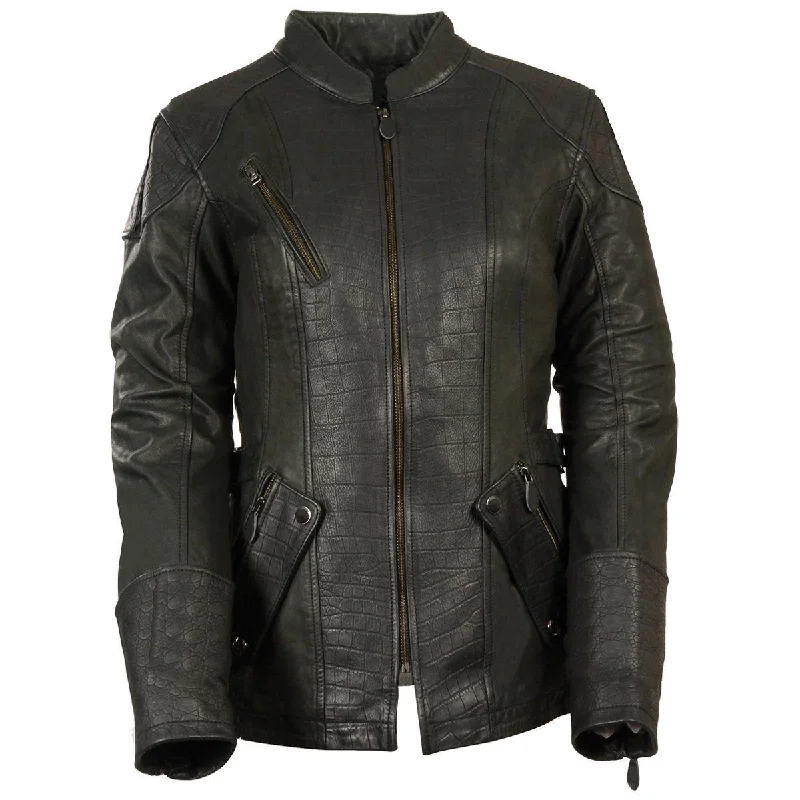Women's moto jackets with a lace - up front for a unique and stylish touchMilwaukee Leather MLL2560 Women's Black 3/4 Length Gator Embossed Leather Jacket Women's moto jackets with a lace - up front for a unique and stylish touchMilwaukee Leather MLL2560 Women's Black 3/4 Length Gator Embossed Leather Jacket