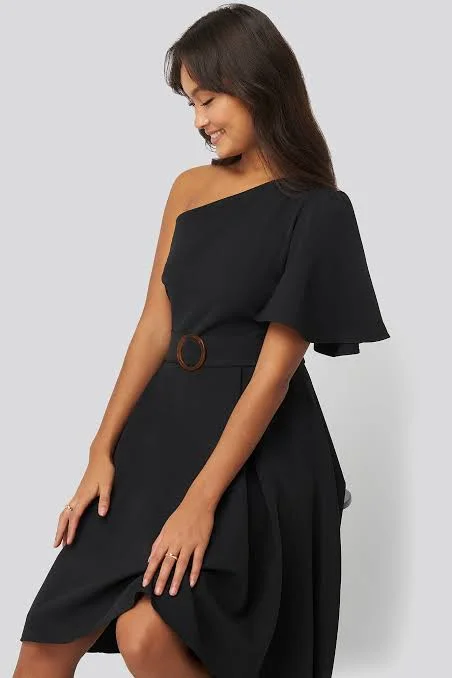 Little Black Women Dress with Sequins for a Glamorous Night OutOne Shoulder Belted Midi Dress Little Black Women Dress with Sequins for a Glamorous Night OutOne Shoulder Belted Midi Dress