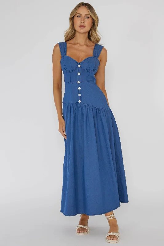 Maxi Women Dress with Floral Print for a Bohemian VibePansy Flounce Hem Maxi Dress Blue Maxi Women Dress with Floral Print for a Bohemian VibePansy Flounce Hem Maxi Dress Blue